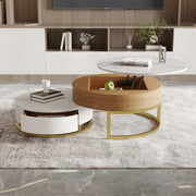 Modern Round Coffee Table with Storage Lift-Top Wood Coffee Table with Rotatable Drawers in White & Black