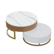 Modern Round Coffee Table with Storage Lift-Top Wood Coffee Table with Rotatable Drawers in White & Black