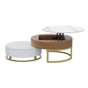 Modern Round Coffee Table with Storage Lift-Top Wood Coffee Table with Rotatable Drawers in White & Black