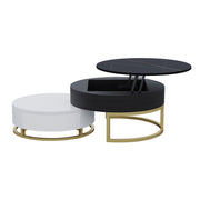 Modern Round Coffee Table with Storage Lift-Top Wood Coffee Table with Rotatable Drawers in White & Black