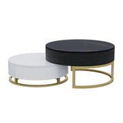 Modern Round Coffee Table with Storage Lift-Top Wood Coffee Table with Rotatable Drawers in White & Black