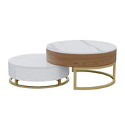 Modern Round Coffee Table with Storage Lift-Top Wood Coffee Table with Rotatable Drawers in White & Black