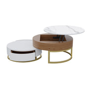 Modern Round Coffee Table with Storage Lift-Top Wood Coffee Table with Rotatable Drawers in White & Black