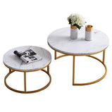 Modern Round coffee table golden metal frame with marble color top