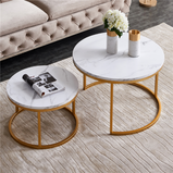 Modern Round coffee table golden metal frame with marble color top