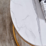 Modern Round coffee table golden metal frame with marble color top