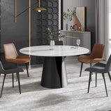 53.15" Modern Round Dining Table With Lazy Susan Faux Marble Tabletop For 4-5 Person