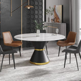 53.15" Modern Round Dining Table With Lazy Susan Faux Marble Tabletop For 4-5 Person
