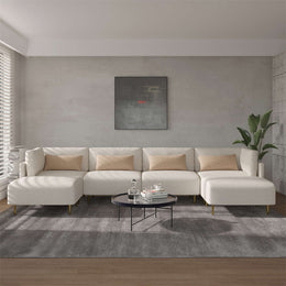 Magichome 143.3'' Linen Sectional Sofa, U-Shape-Beige for Living Room