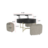 Magichome 31.5''L Round Lift-Top Coffee Storage Table with Storage & 3 Ottoman Natural&Black For Living Room,Bedroom
