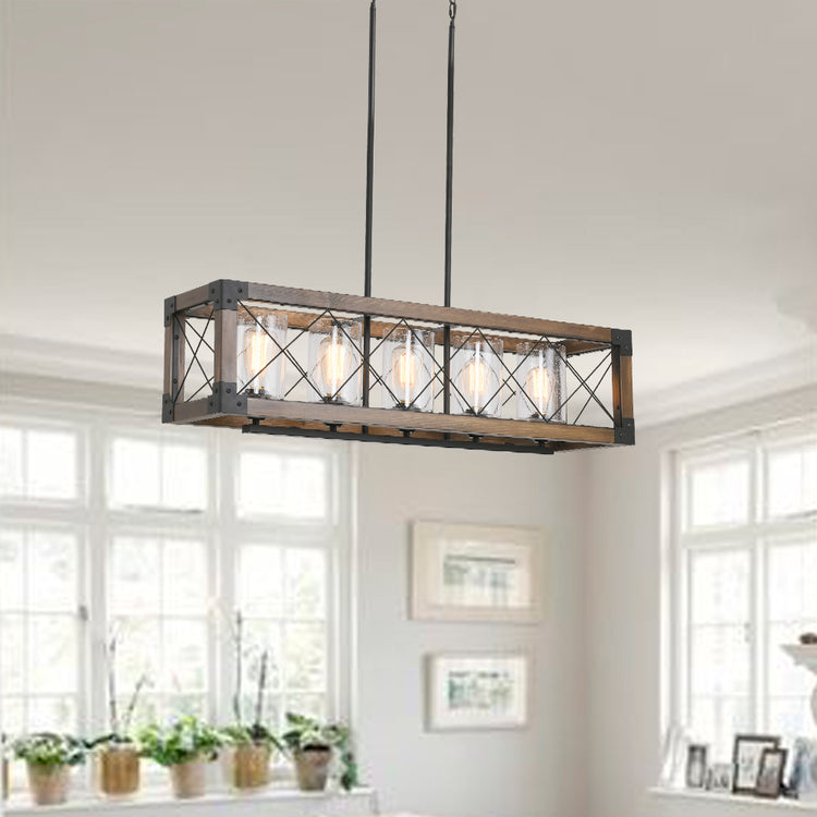 5 - Light Kitchen Island Linear Pendant with Wrought Iron Accents – The ...