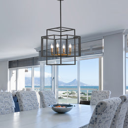 J&E Home 4 Light Lantern Rectangle Chandelier