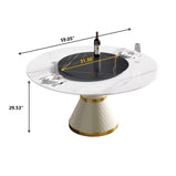 59" Modern Round Dining Table with Lazy Susan Faux Marble Tabletop for 6 Person